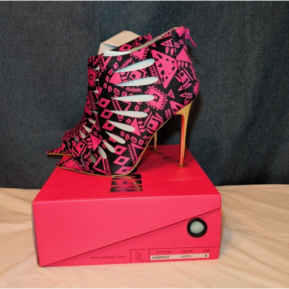 Redkiss Shoes - RedKiss Summerdance High Heels Size 9 Pink Black Caged Booties Stiletto Boxed